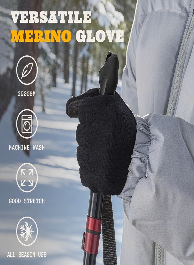 ACUSHLA 100% Merino Wool Glove Liner - Touchscreen Lightweight Base layer Ski Liner Glove for Men & Women Winter Running Hiking Cycling Fishing, 290GSM Black M - Image 3